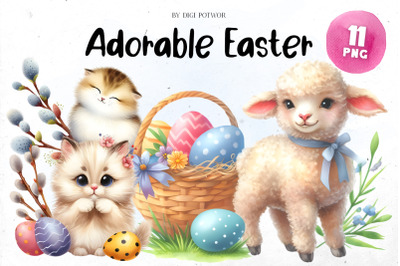 Adorable Easter Watercolor Bundle |PNG cliparts