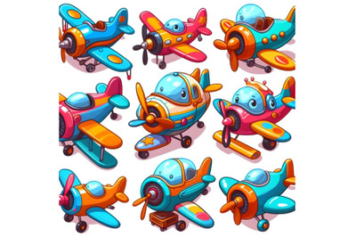 Set of Funny Vector Colorful Airplanes