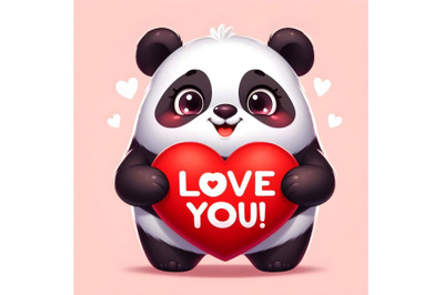 Funny panda with heart say Love You