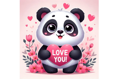 Funny panda with heart say Love You