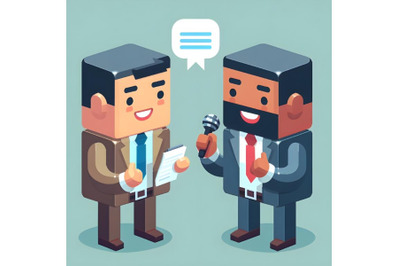 two funny speaking men in cubic style