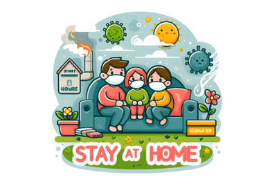 Vector Sticker about Family in Quarantine