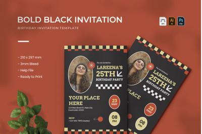 Bold Black - Birthday Invitation
