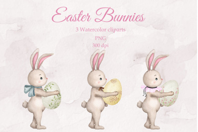Easter bunnies. Watercolor set. PNG