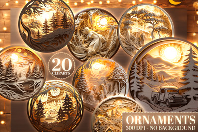 20 Glowing 3D Christmas Ornament PNGs - Festive DIY Decor