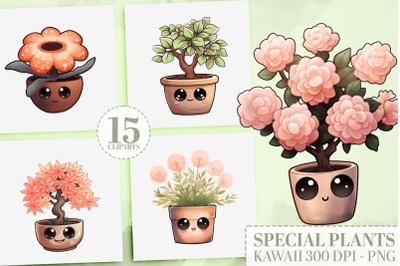 Kawaii Exotic Plants Clipart Cute Plant PNGs for Commercial