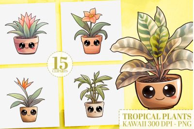 Tropical Kawaii Plant Cliparts: Cute Exotic Plants PNG