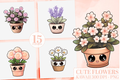 Kawaii Flower Cliparts Bundle: Cute Potted Plant PNGs Tulip