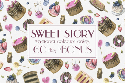 Sweets cakes watercolor clip art