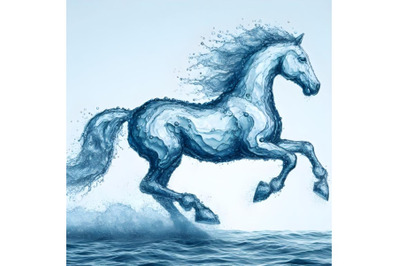 A water horse made of water galloping