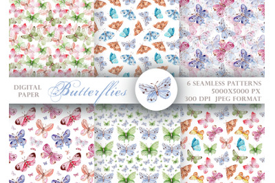Butterflies watercolor seamless pattern. Butterflies print. Moths