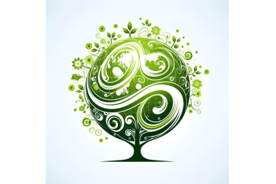 eco tree illustration with swirl globe