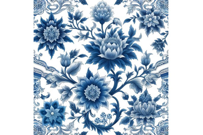 Seamless blue Asian textile floral