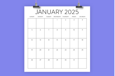 2025 Square Calendar Template