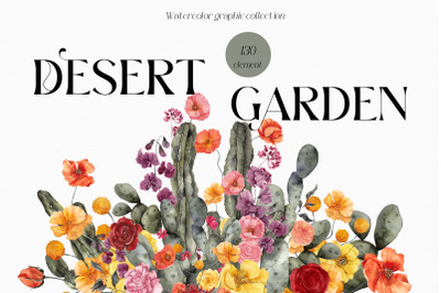 沙漠花园。水彩图案