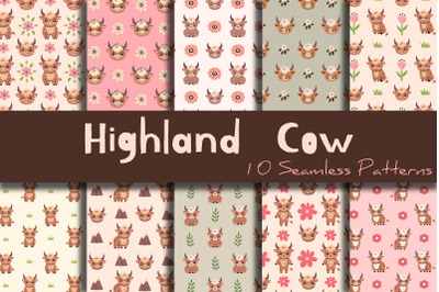 Highland Cow Seamless Patterns