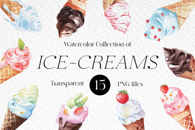Watercolor Ice-Creams Clipart Bundle, PNG, Ice-cream elements