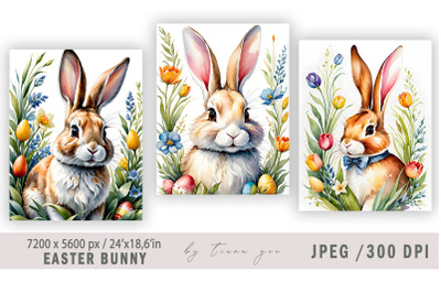 Easter bunny illustration for vintage cards- 3 Jpeg files