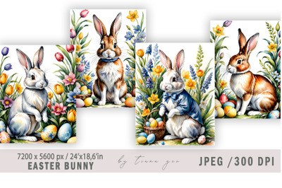 Easter bunny illustration for vintage cards- 4 Jpeg files