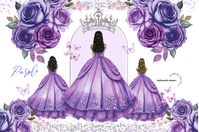 Purple Princess Birthday Clipart, Lilac Purple Flowers