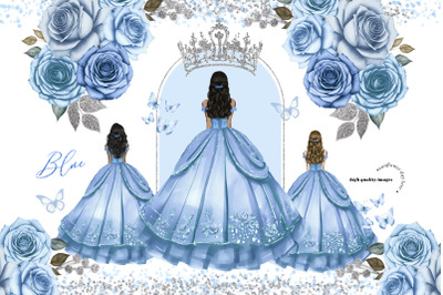 Arch Blue Princess Dresses Clipart, Blue Quinceaera