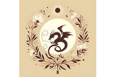 Minimalist Dragon on Flowers