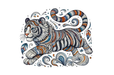 Zentangle stylized Running Tiger