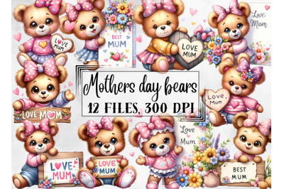 Mothers day clipart, teddy bears clipart