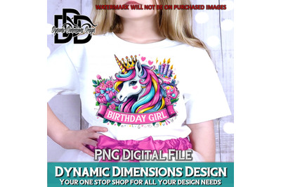 Birthday Girl Unicorn PNG&2C; sublimation design&2C; birthday png&2C; unicorn f