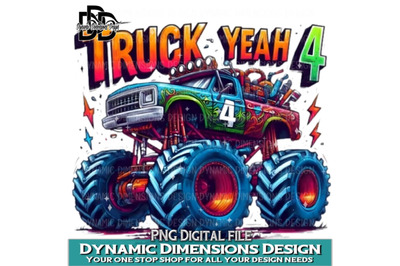 Monster Truck PNG, Monster truck birthday, four, 4, fourth, four year