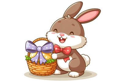 Brown Rabbit - smiling cartoon illustration as vector