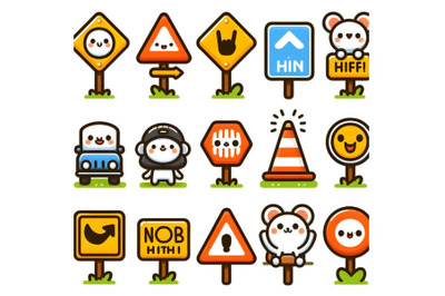 Cute road signs collection - vector illustration