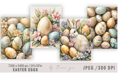Easter bunny vintage watercolor illustrations - 4 Jpeg files