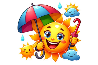 Smiling Sun with umbrella - vector illustration