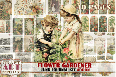 Flower gardener Junk Journal Pages ADDON, printables