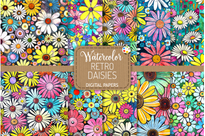 Retro Daisies - Watercolor Floral Pattern Papers