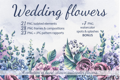 Hydrangeas and roses wedding watercolor clip art
