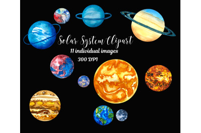 Galaxy Clipart Moon Clipart Solar System Watercolor Clipart