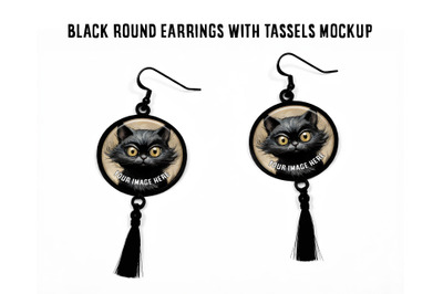 Black Round Tassel Earrings Jewelry Mockup