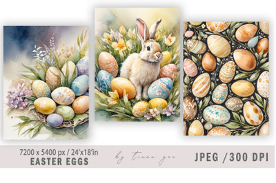 Easter bunny vintage watercolor illustrations - 3 Jpeg files