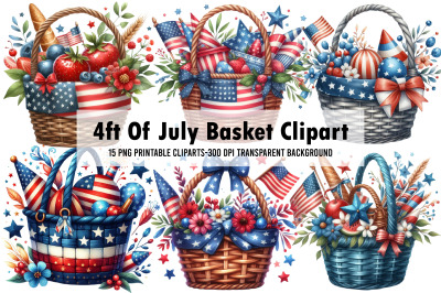 Watercolor 4ft Of July Basket Clipart