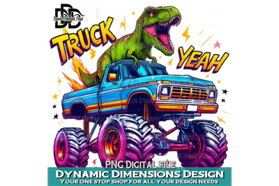 T rex PNG sublimation design, T rex riding a monster truck, instant di