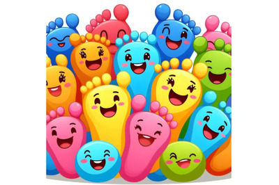 A group of colourful feet