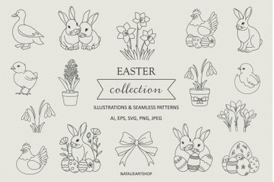 Easter Spring Illustration &amp; Pattern Set