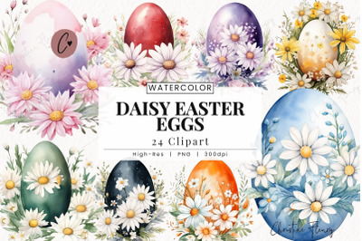 Watercolor Daisy Easter Eggs Clipart