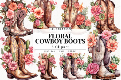 Rustic Floral Cowboy Boots Clipart