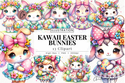 Kawaii Easter Bunnies Clipart