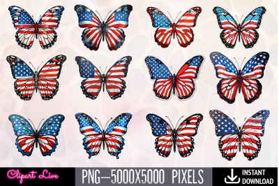 American Flag Butterfly Clipart Bundle