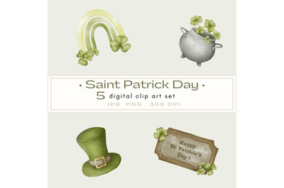 St Patrick&#039;s Day Digital clip art Pack, Watercolor isolated icons, Pri
