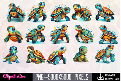 Cute Stylized Turtle, Clip Art Bundle